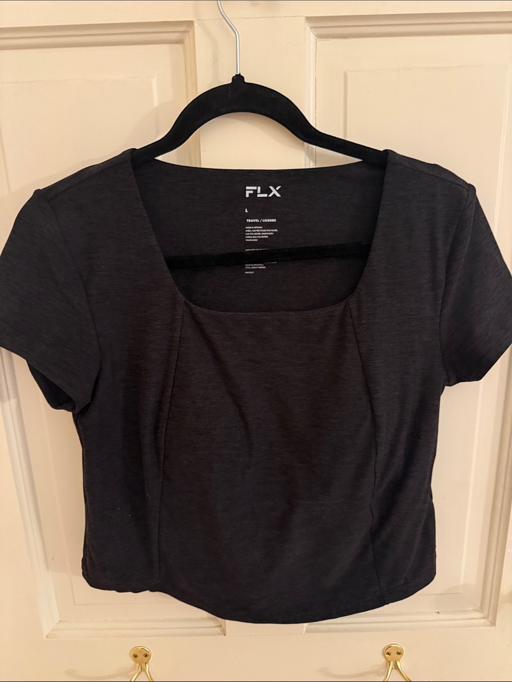 Women's Black Scoop Neck Short Sleeve Top with built in bra size L
